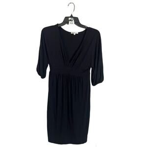 Vince Faux Wrap Shift Dress Women's Size S Black Dolman 3/4 Sleeve
